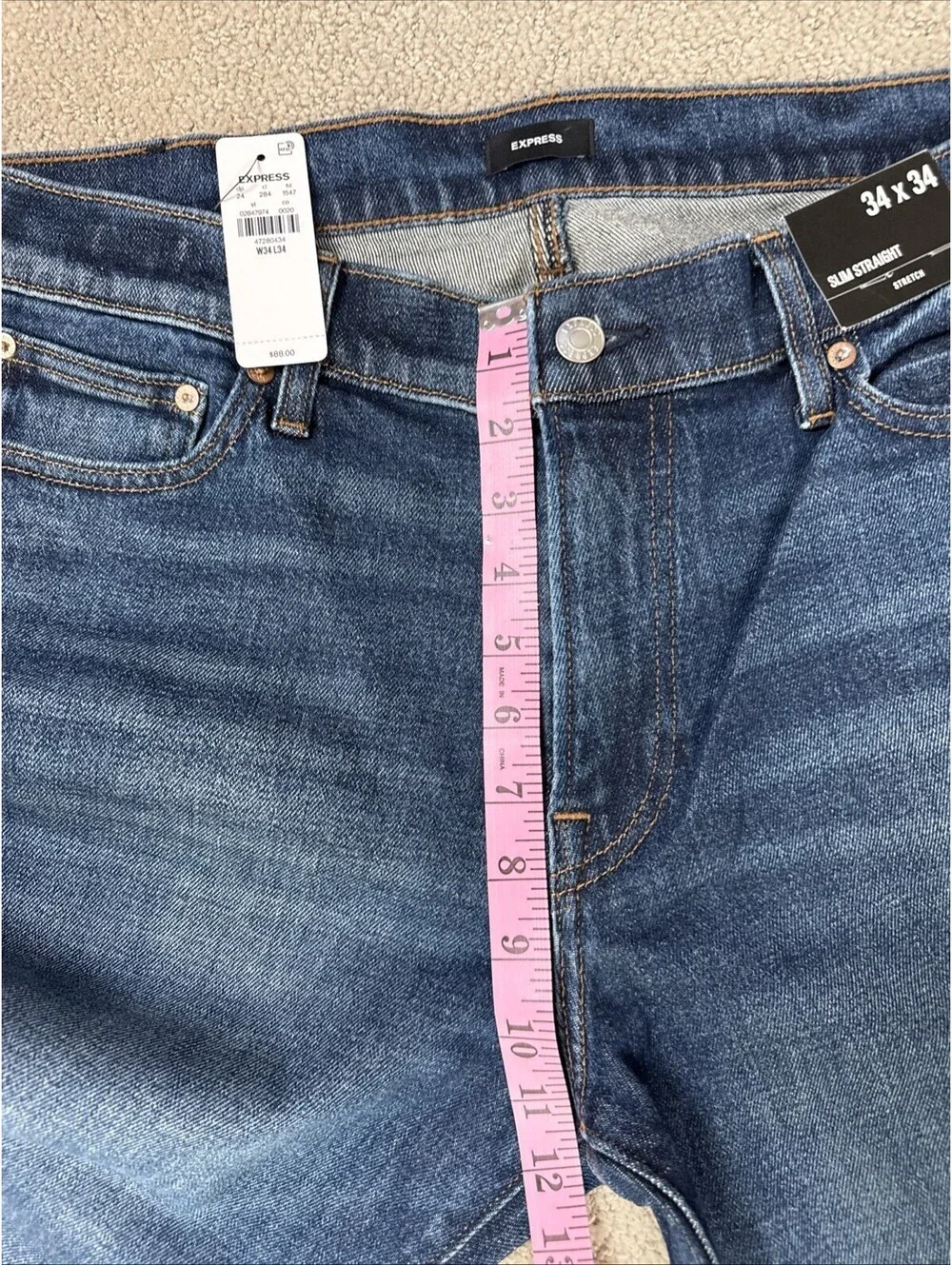 NWT Express Mens Slim Straight Stretch Jeans Medium Wash 34x34 47280434